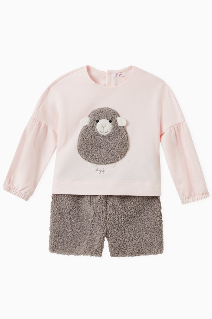 Sheep Sweatshirt and Shorts Set in Stretch Cotton, Pink