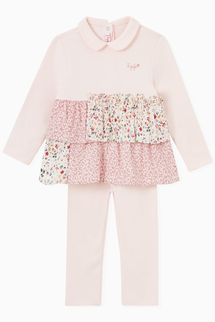 

Ruffled Top & Pants in Stretch Cotton, Pink