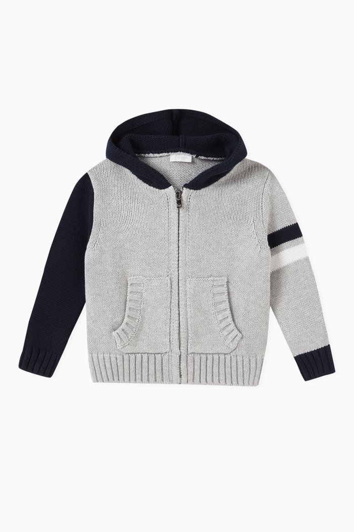 Colour-block Hoodie in Knit, Grey