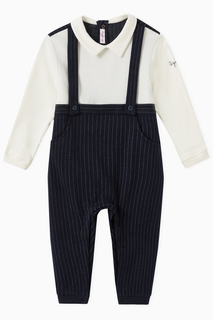 

Pinstripe Romper in Stretch Cotton, Blue