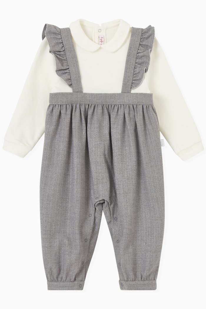

Ruffled Romper in Stretch Cotton, Grey
