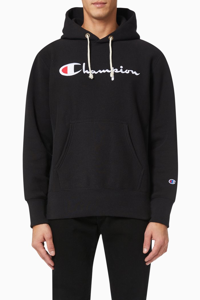 

Big Script Hooded Sweatshirt in Reverse Weave, Black