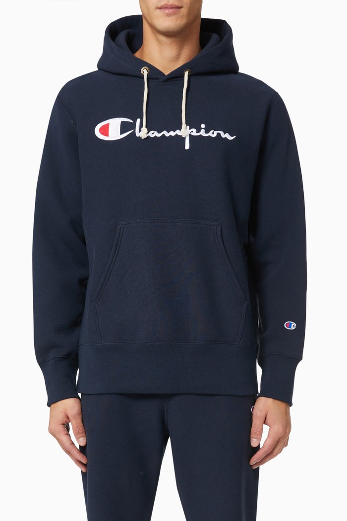 

Big Script Hooded Sweatshirt in Reverse Weave, Blue