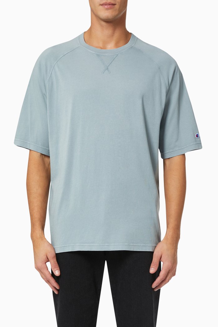 V-stitch Detail T-Shirt in Cotton, Blue