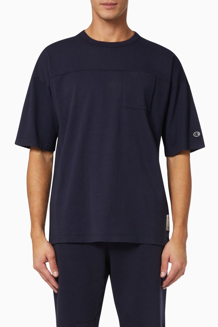 

Seam Detail & Patch Pocket T-shirt in Cotton, Blue