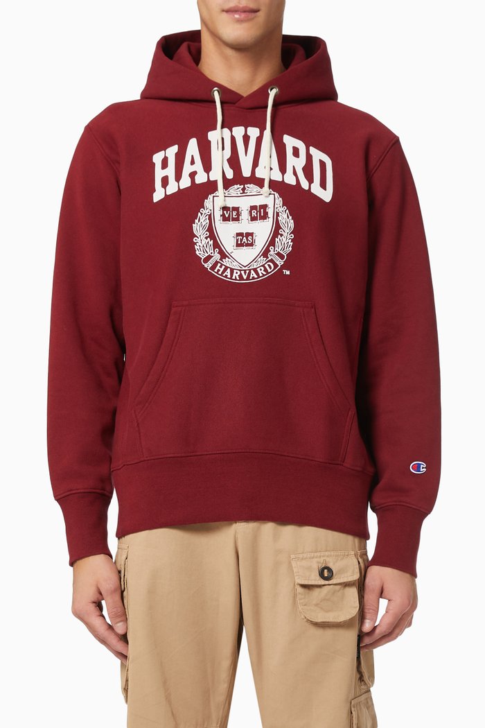 College Print Hoodie in Cotton Blend, Red
