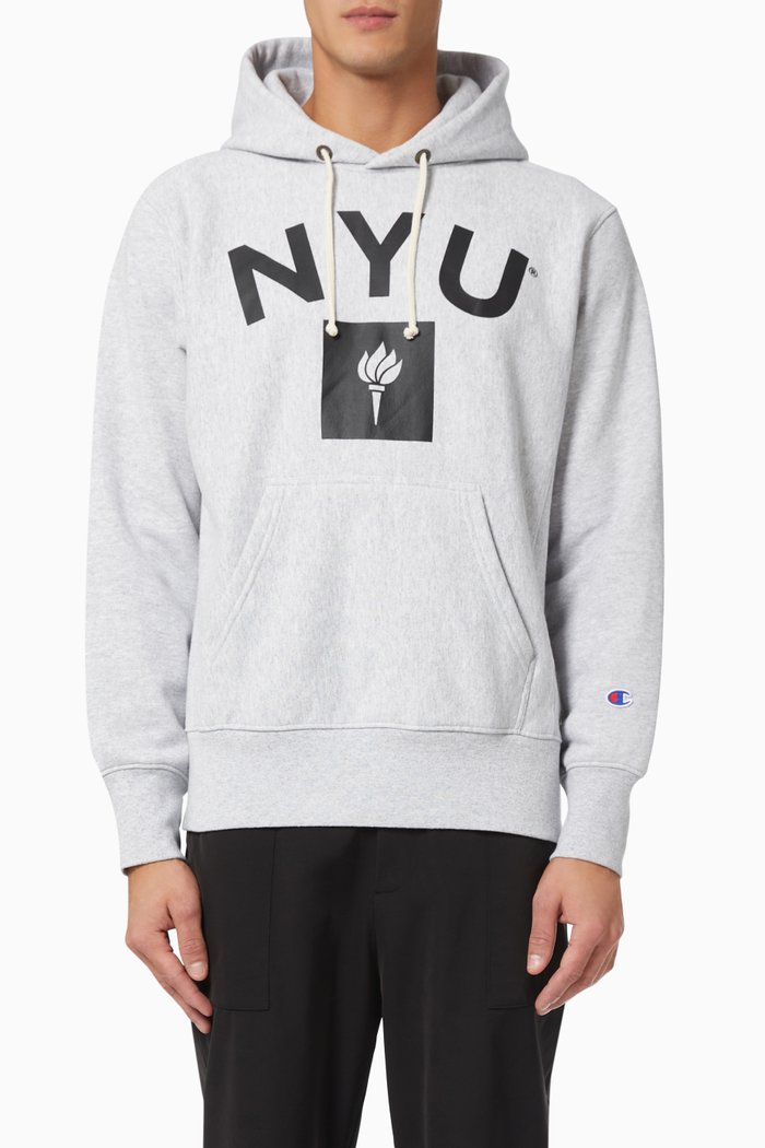 

College Print Hoodie in Cotton Blend, Grey