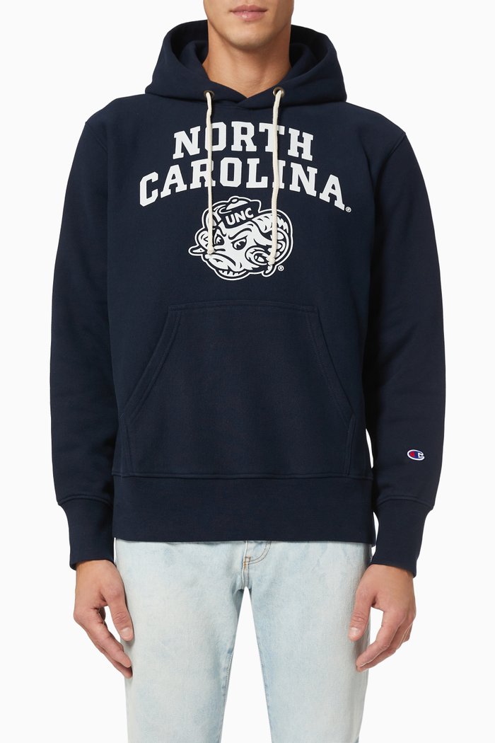 

College Print Hoodie in Cotton Blend, Blue