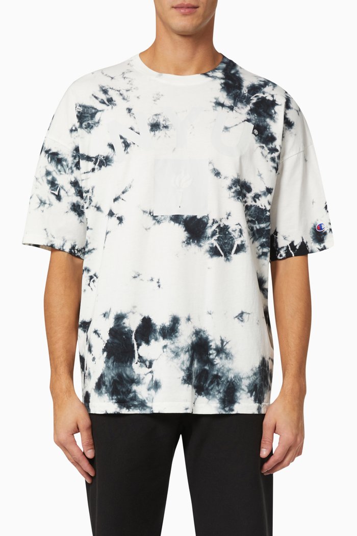 

College Print Tie-Dye T-shirt in Reverse Weave, Black
