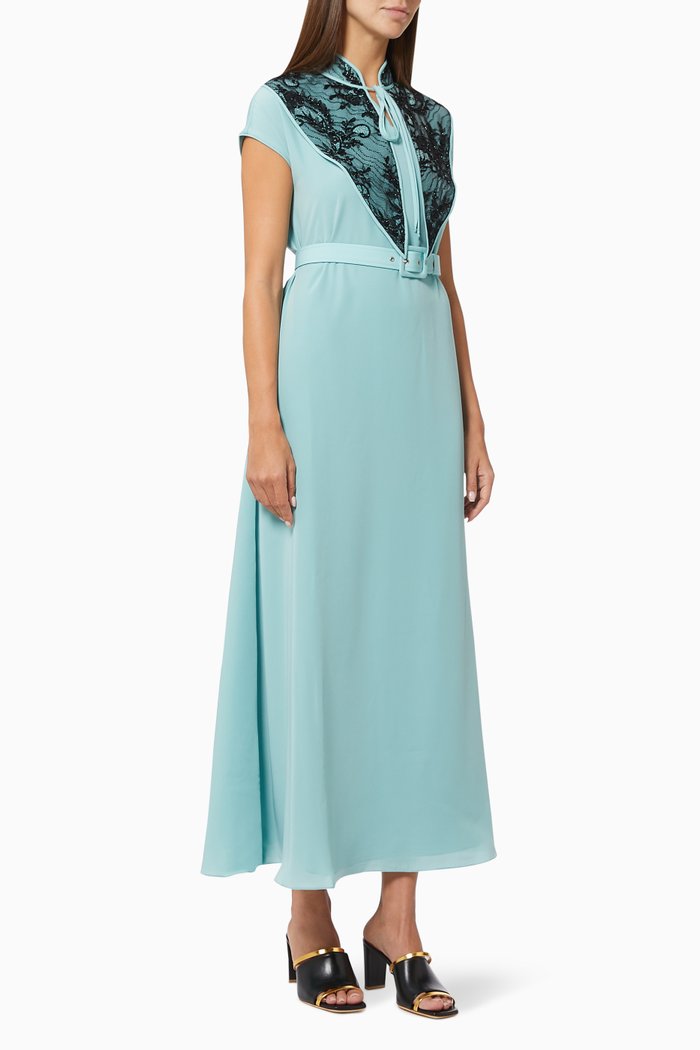 

Chinese Collar Dress in Crepe Silk, Blue