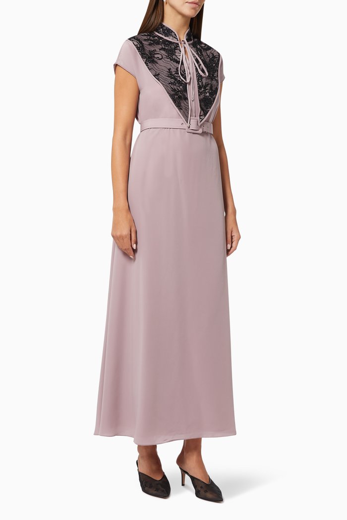

Chinese Collar Dress in Crepe Silk, Pink