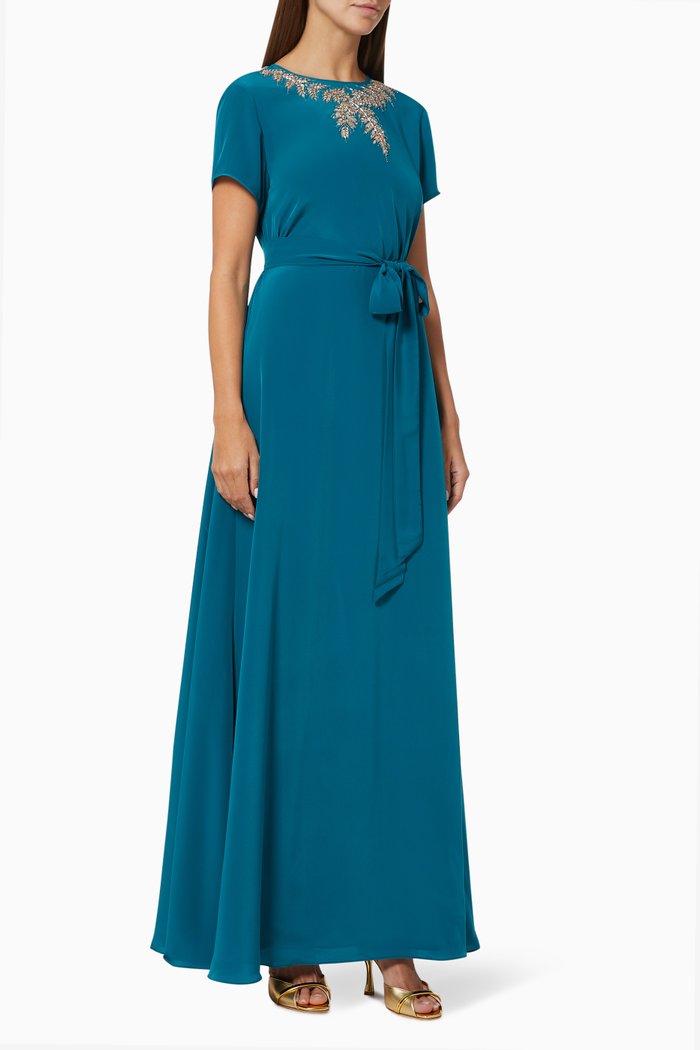 

A-line Dress in Crepe Silk, Blue