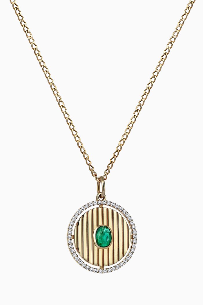 

Mini Orb Necklace with Emerald & Diamonds in 14kt Yellow Gold