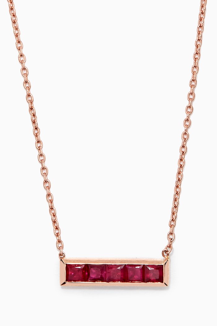 

Princess Bar Necklace with Rubies in 14kt Rose Gold