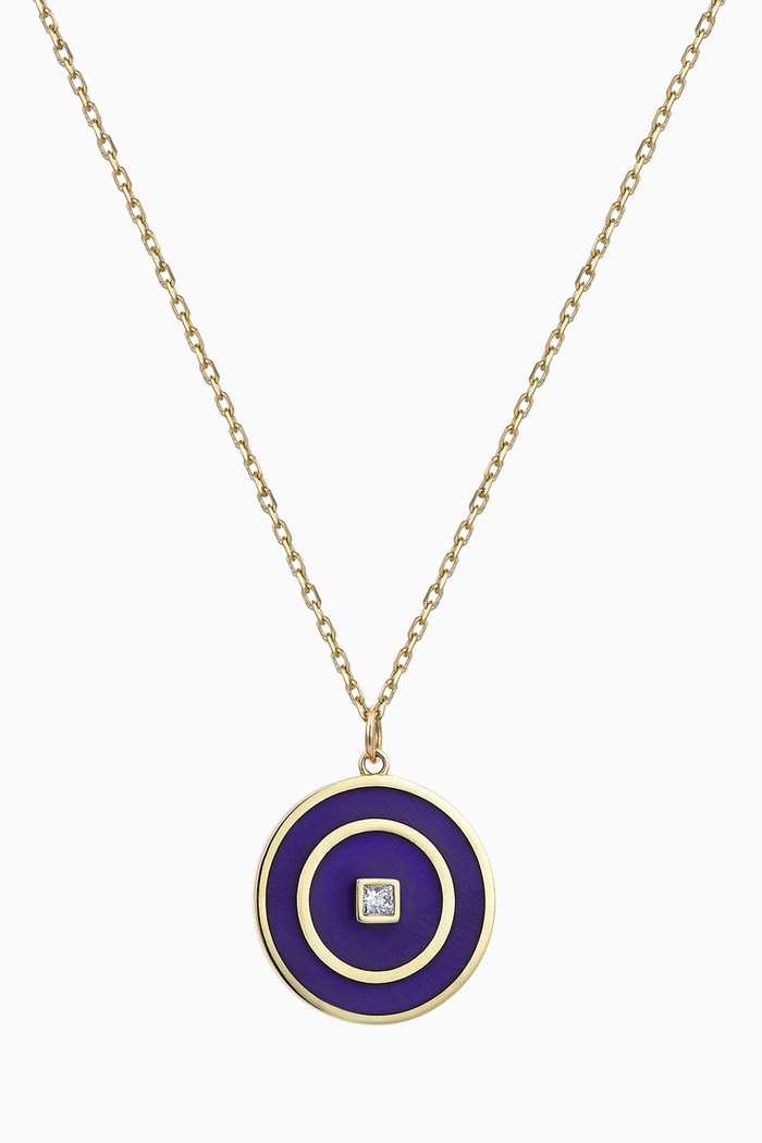 

Disc Necklace with Diamond & Enamel in 14kt Yellow Gold, Blue