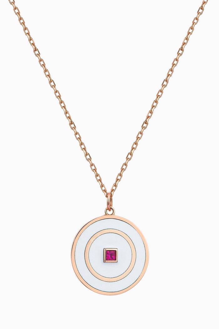 

Disc Necklace with Ruby & Enamel in 14kt Rose Gold