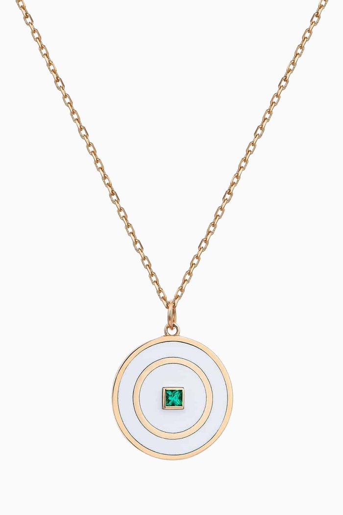 

Disc Necklace with Emerald & Enamel in 14kt Yellow Gold