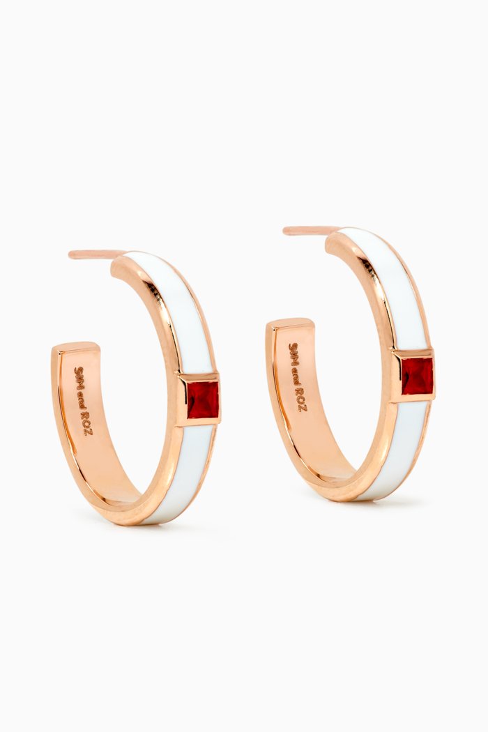 

Disc Hoops with Ruby & Enamel in 14kt Rose Gold