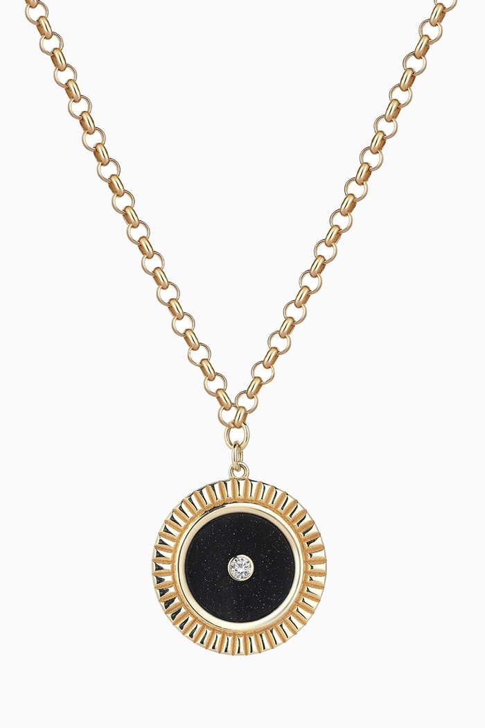 Dune Necklace with Onyx & Diamond in 14kt Yellow Gold
