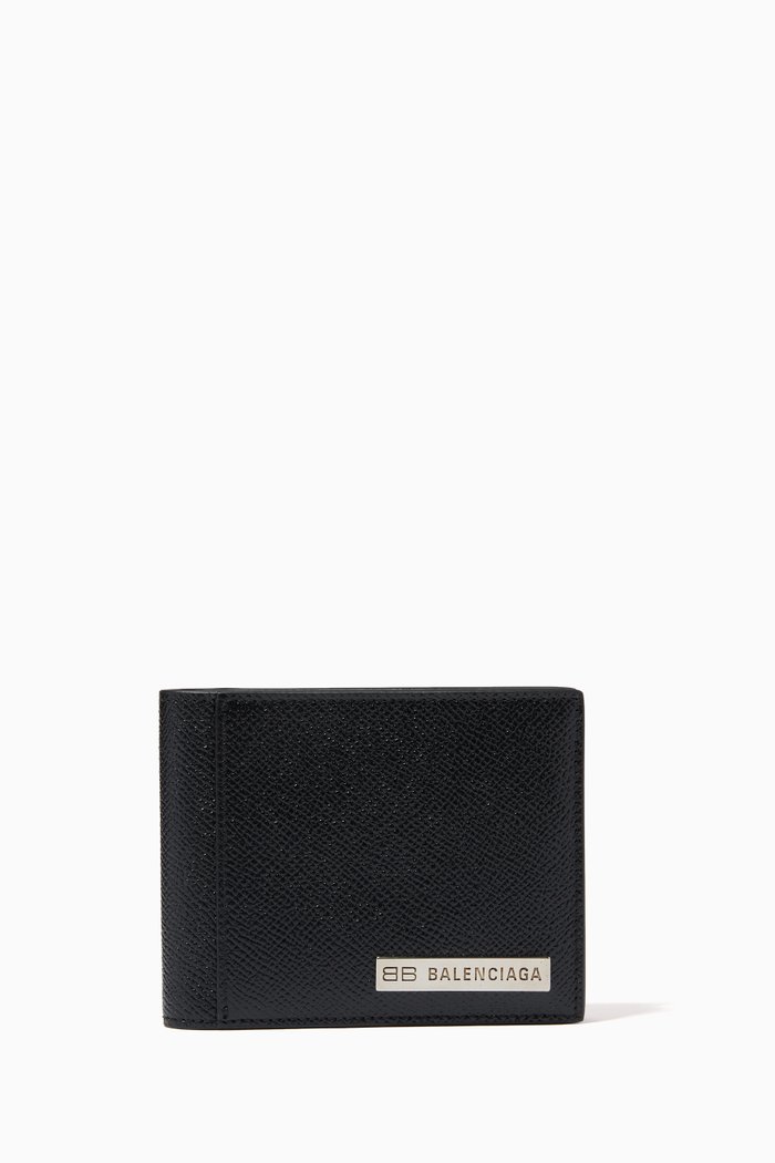 

Plate Billfold Wallet in Matte Textured Calfskin, Black