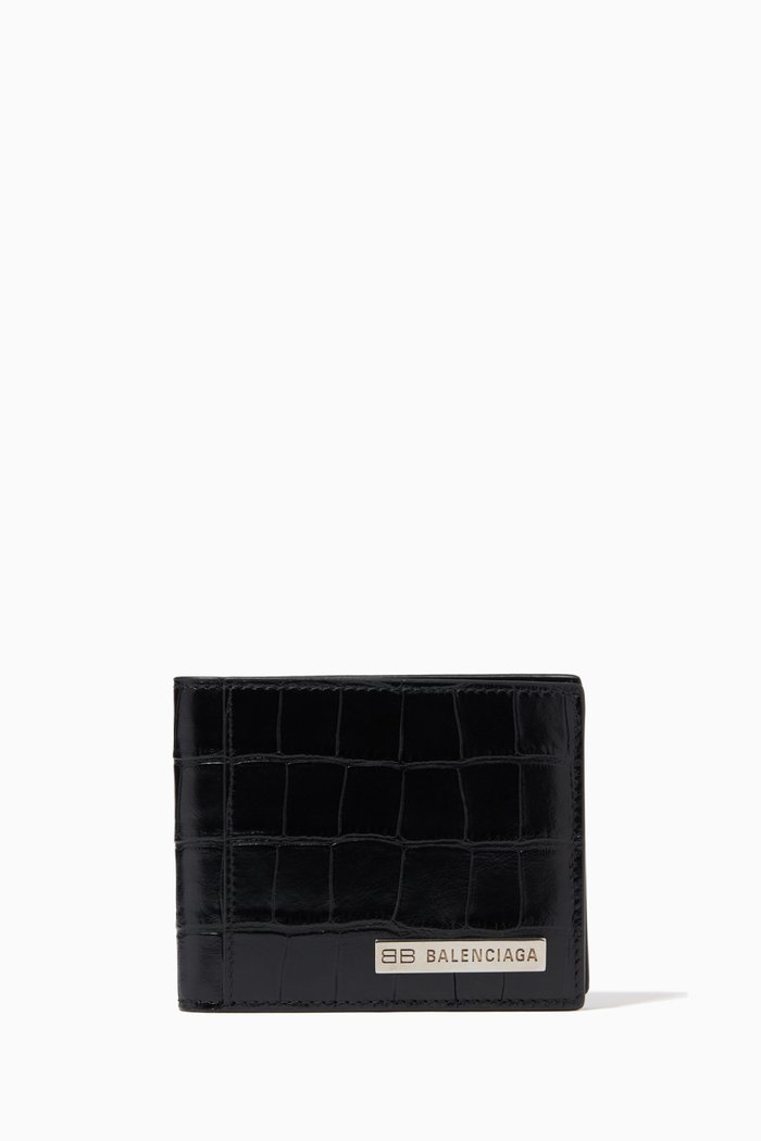 

Plate Billfold Wallet in Crocodile Embossed Calfskin, Black