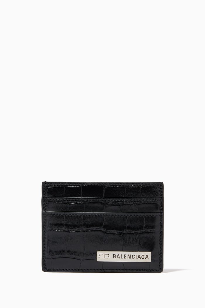 

Plate Cardholder in Croc-Embossed Calfskin, Black