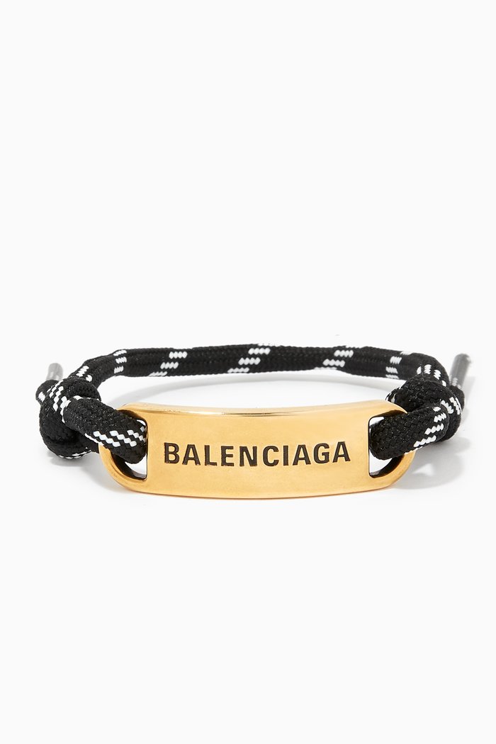 

Plate Bracelet in Polyester-Cotton & Brass, Black