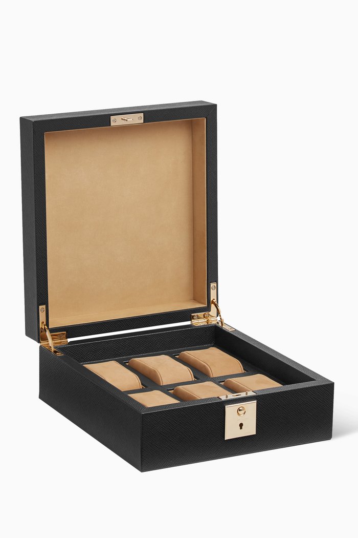

Panama Lockable Watch Box in Crossgrain Leather, Black