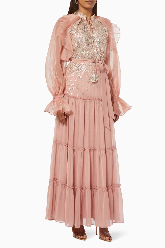Gisele Tiered Kaftan with Belt, Pink