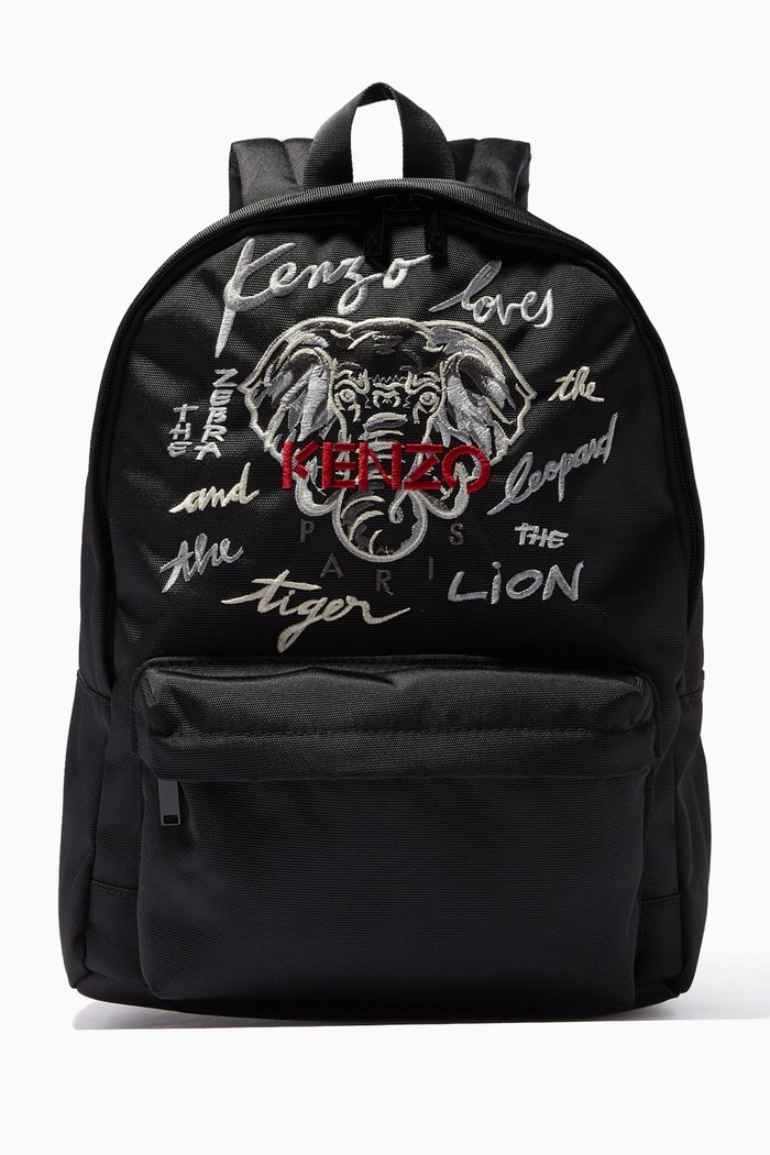 

Elephant Embroidered Logo Backpack, Black