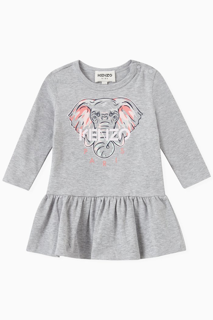 

Embroidered Logo Flared Dress in Organic Fleece, Grey
