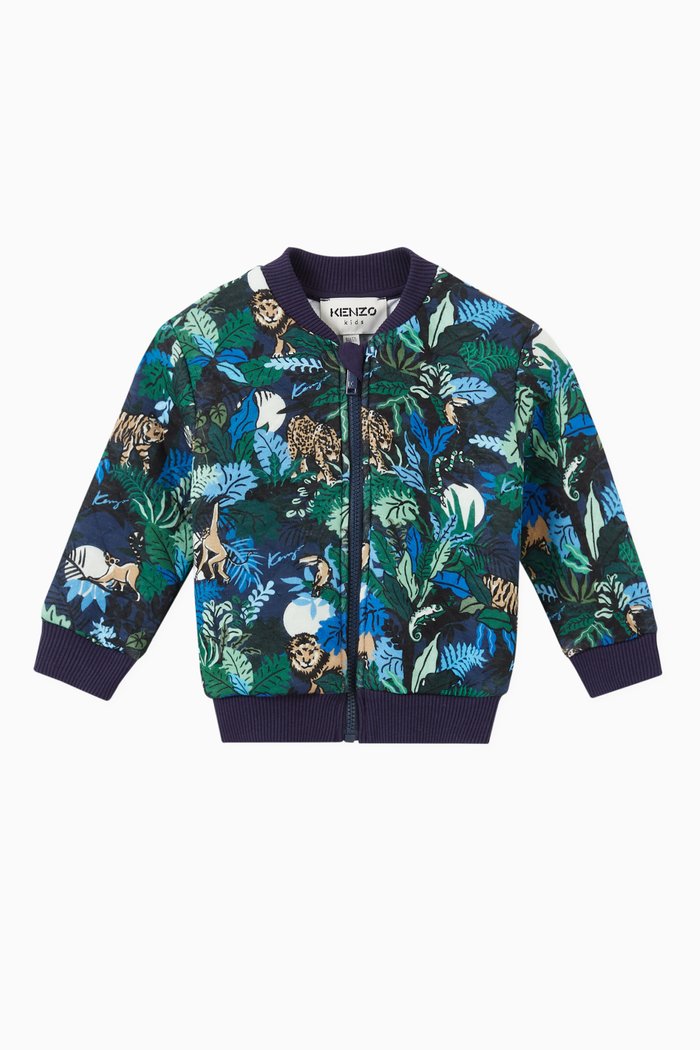 

All-over Jungle Print Zip Sweatshirt in Cotton Blend Fleece, Multicolour