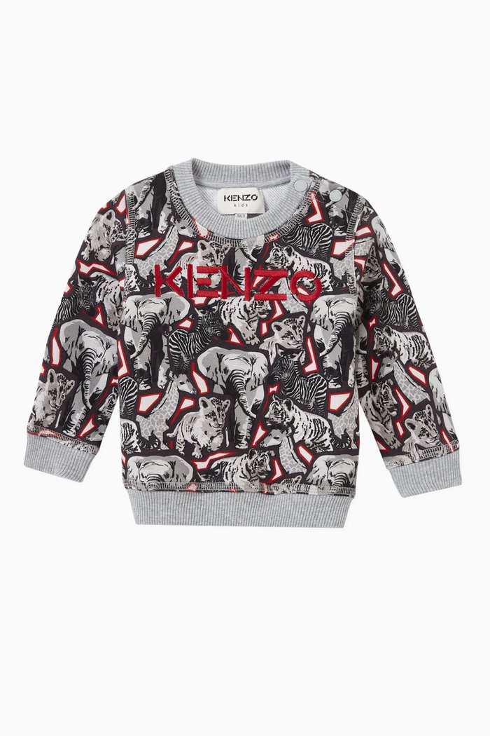 

All-over Animal Print Sweatshirt in Cotton Fleece, Multicolour