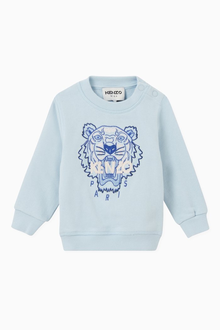 

Tiger Embroidered Sweatshirt in Organic Fleece, Blue