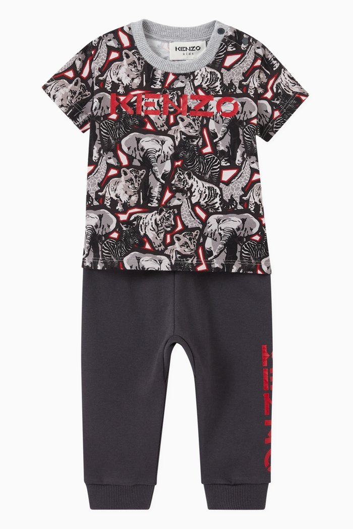 

All-over Animal Print T-shirt & Pants Set, Multicolour