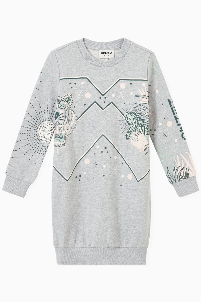 

Kenzo Logo & Tiger Print Sweatshirt Dress in Fleece, Grey