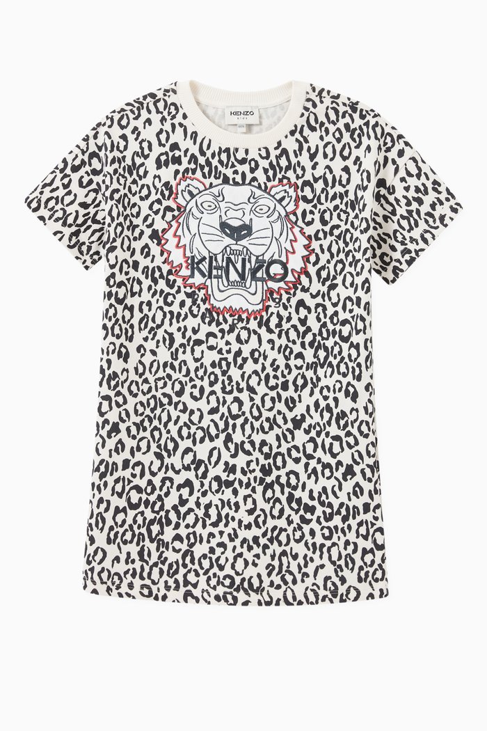 

Embroidered Tiger Logo T-shirt Dress in Jersey Knit, Multicolour