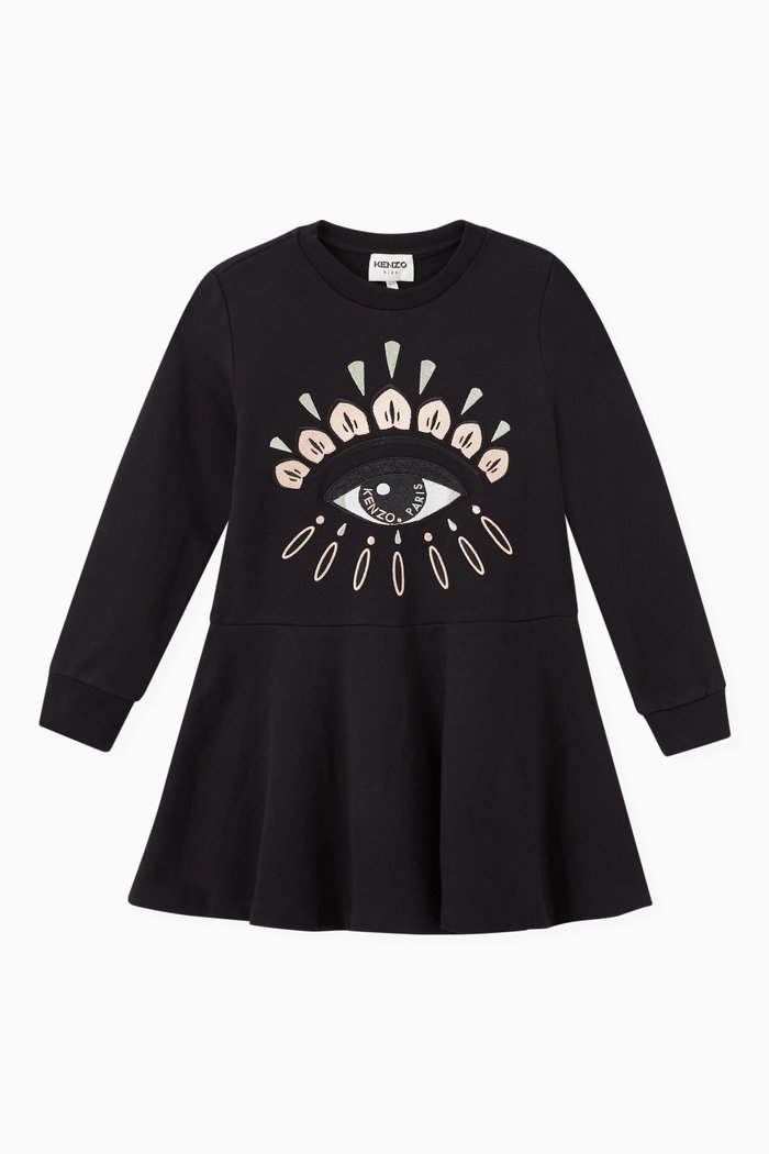 

Center Eye Print Dress in Organic Cotton Fleece, Black