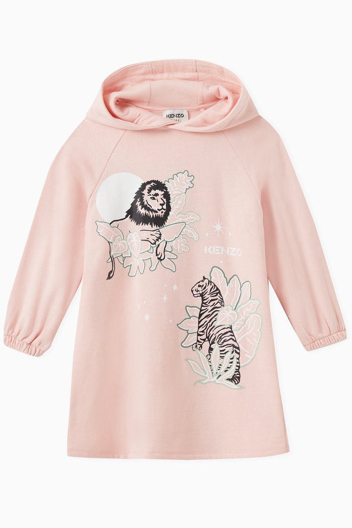

Tiger & Lion Hooded Sweatshirt Dress in Brushed Fleece, Pink
