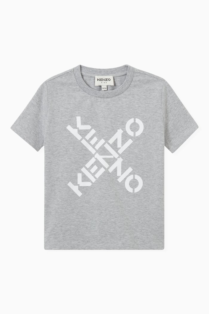 Cross Logo Print T-shirt in Stretch Organic Cotton, Grey