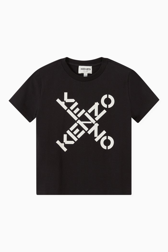 Cross Logo Print T-shirt in Stretch Organic Cotton, Black