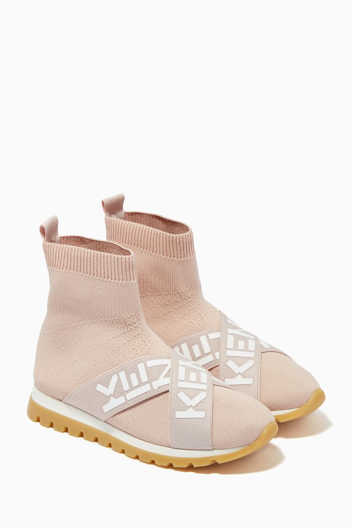 

Cross Logo High-top Sock Sneakers in Mesh Knit, Pink