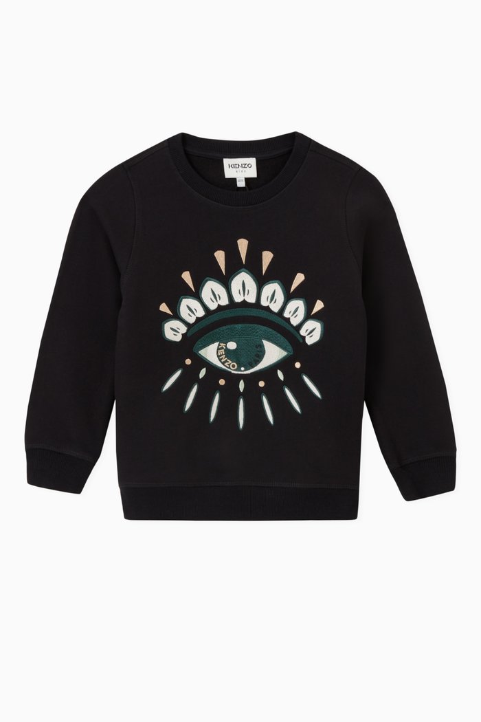 

Eye & Logo Embroidered Sweatshirt in Brushed Fleece, Black