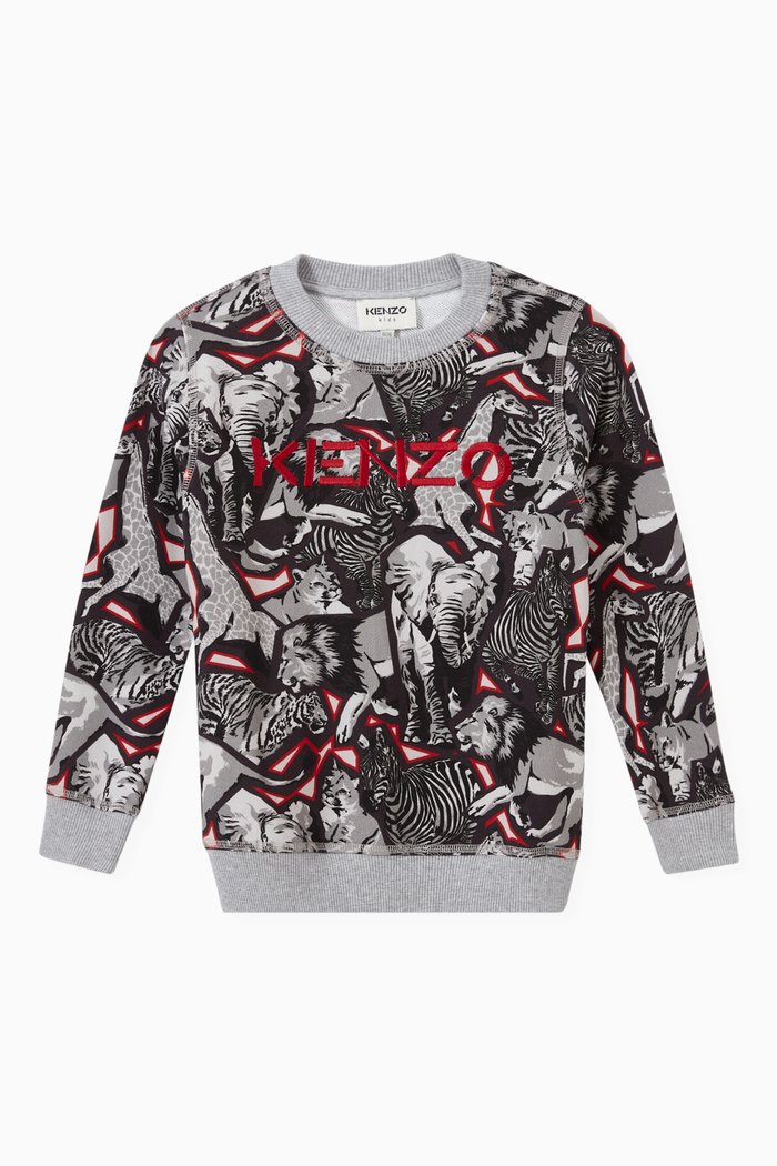 

Jungle Print Logo Sweatshirt in Brushed Fleece, Multicolour