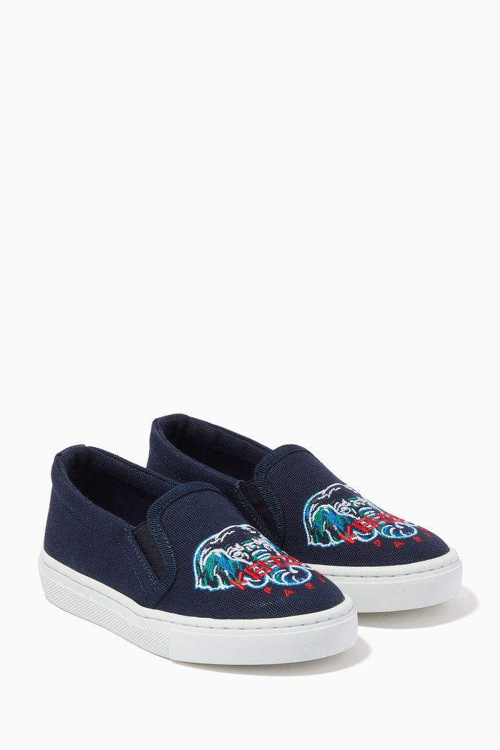 

Elephant Logo Slip-on Sneakers in Canvas, Blue