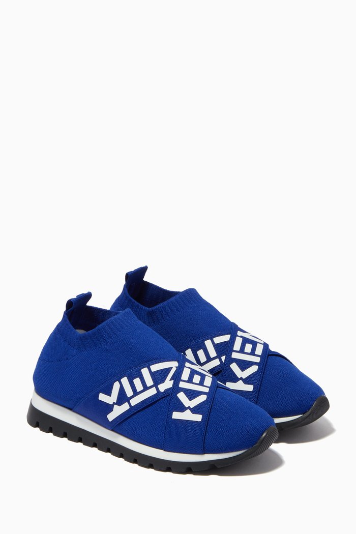 

Cross Logo Low-top Sock Sneakers in Mesh Knit, Blue