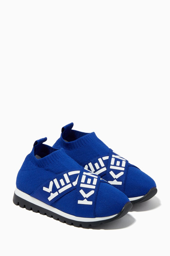 

Cross Logo Low-top Sock Sneakers in Mesh Knit, Blue
