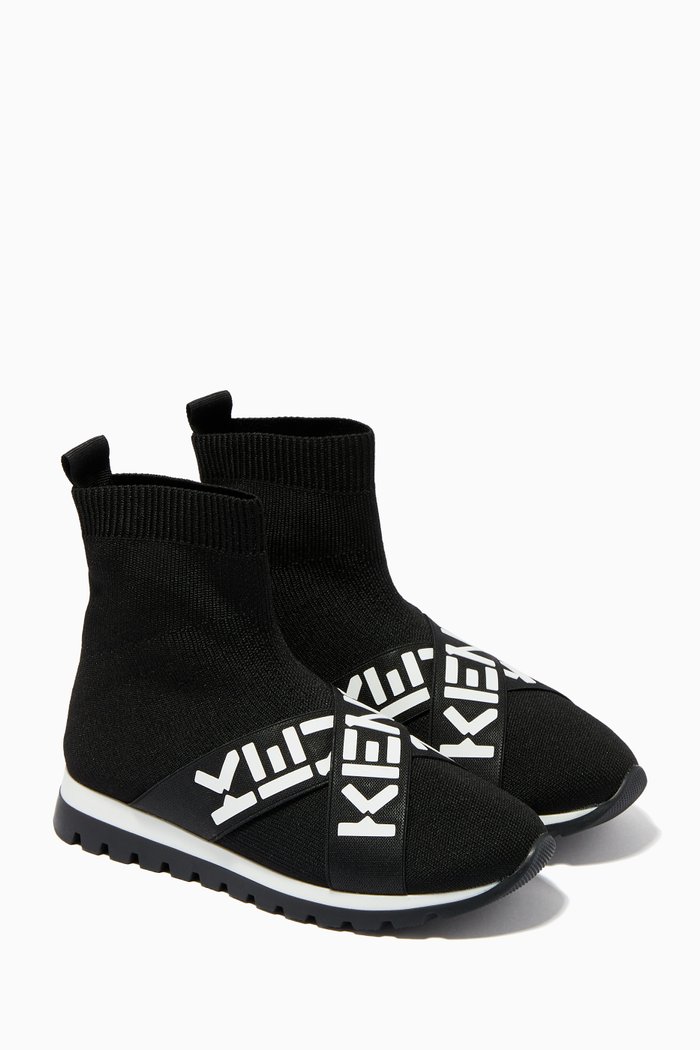 

Cross Logo High-top Sock Sneakers in Mesh Knit, Black