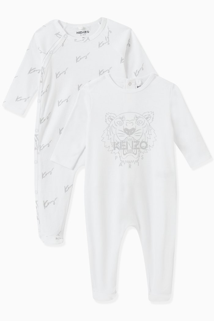 

Logo Print Romper in Organic Cotton, Set of 2, White