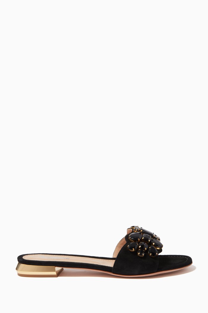 

Slide Sandals in Suede with Gemstones, Black